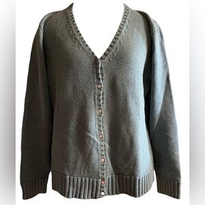 Land’s End Women’s Large 14-16 Seafoam Green Cardigan Sweater 100% Cotton